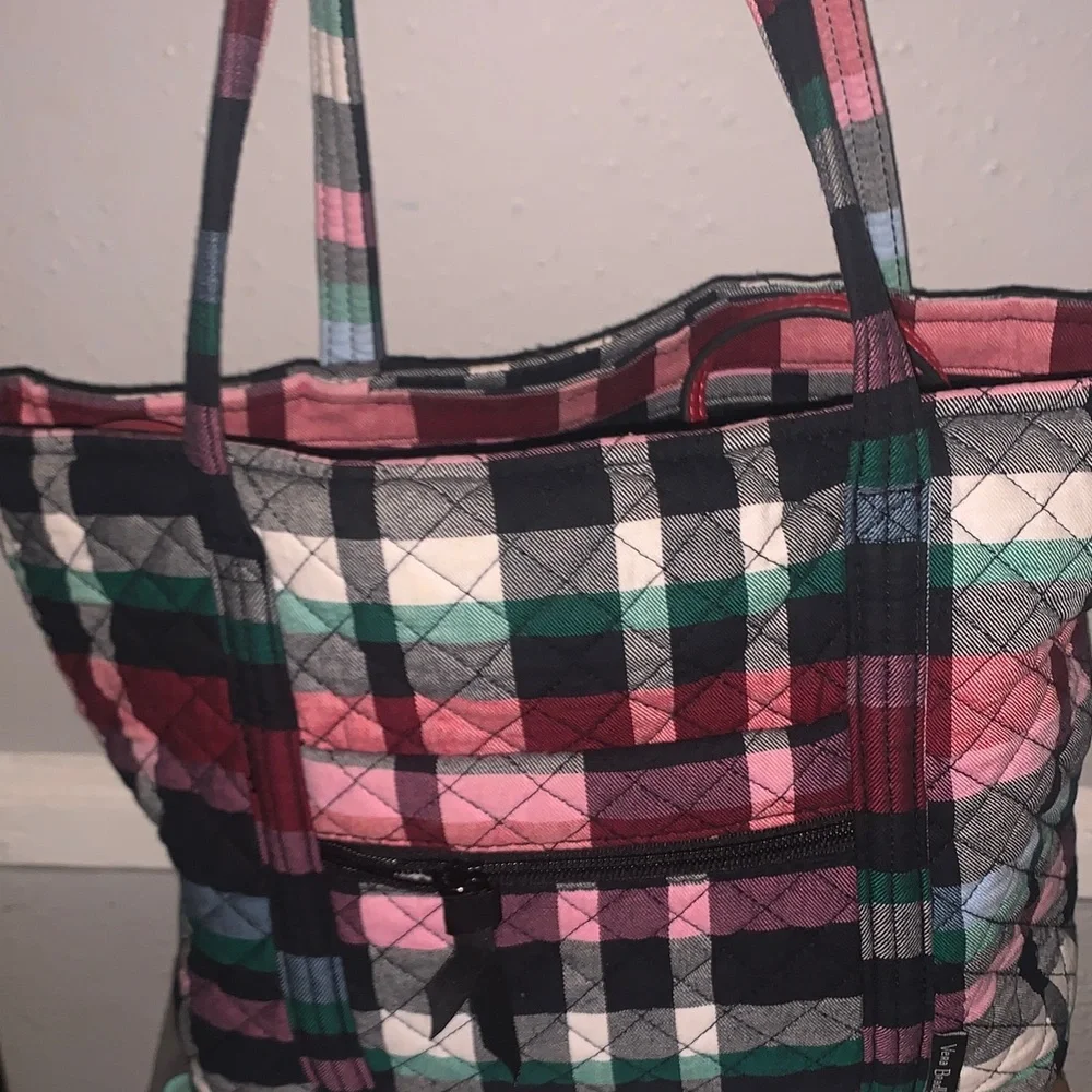 Vera Bradley Quilted Plaid Tote in Pink, Black & Green
